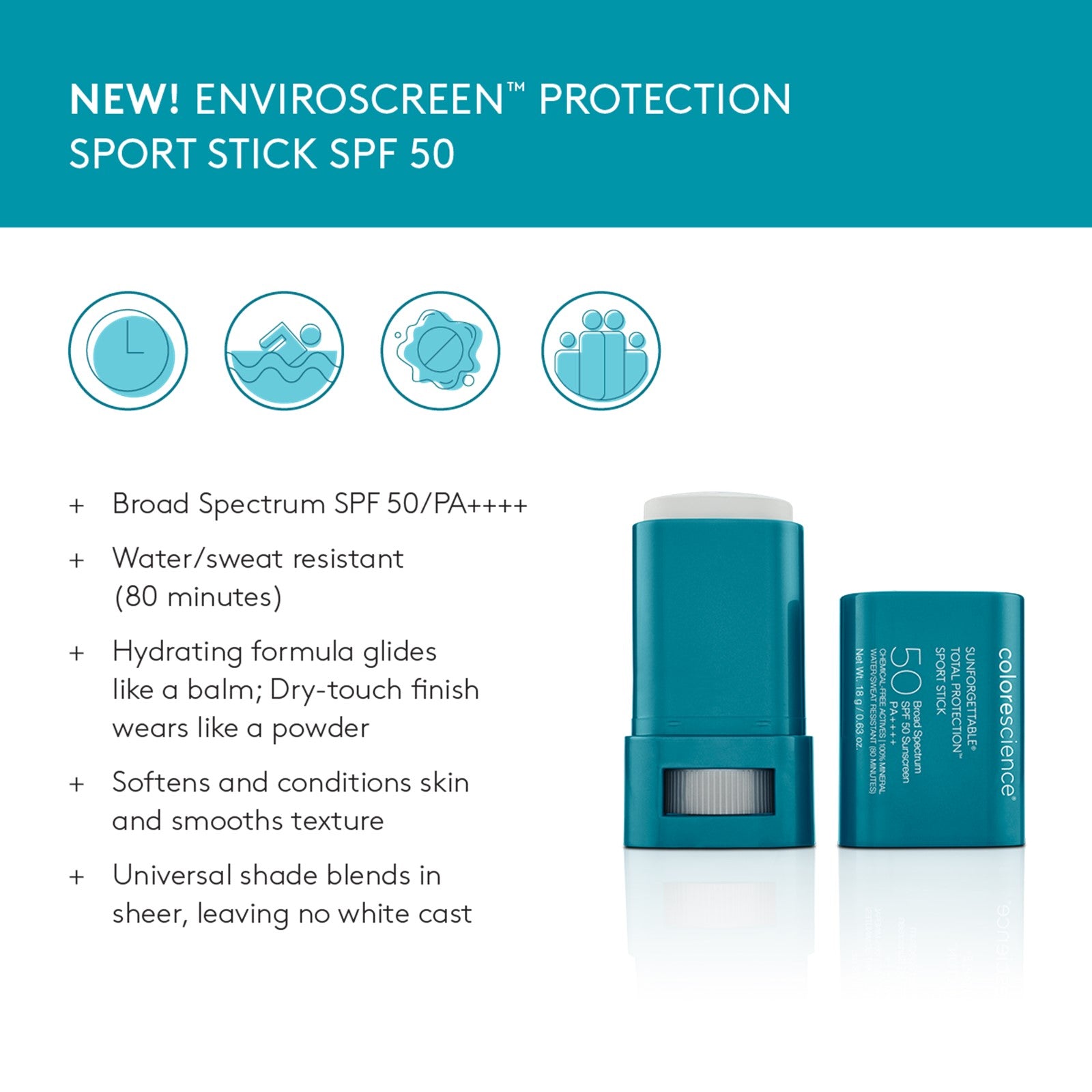 Enviroscreen Sport Stick SPF 50 with product details on a white background