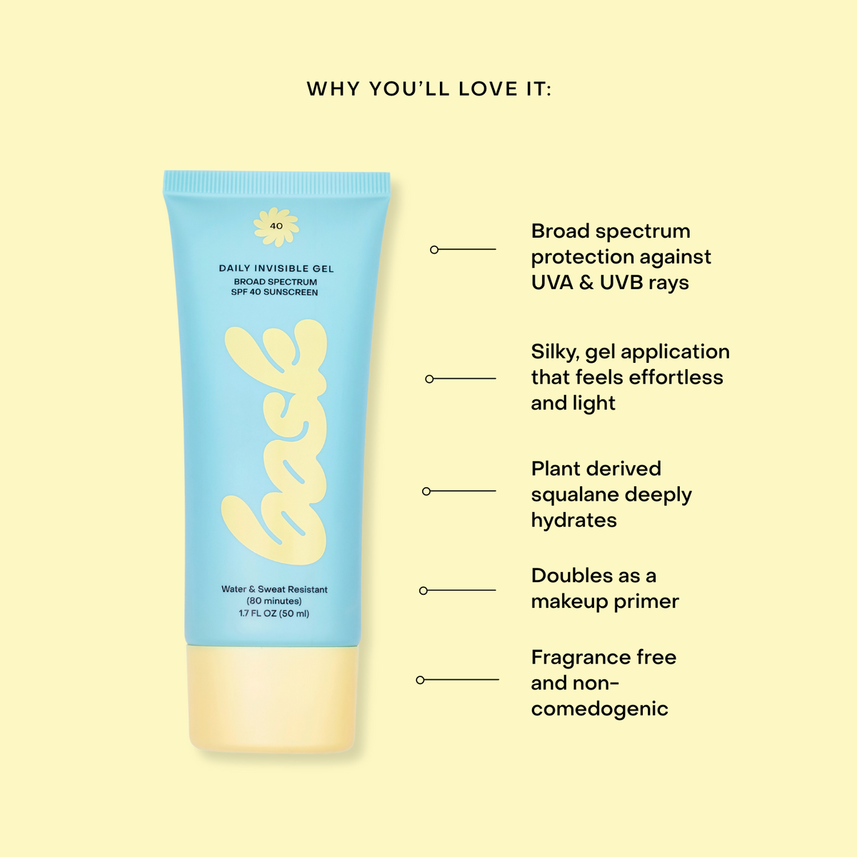 Bask SPF 40 Daily Invisible Gel Face Sunscreen: Individual / 1.7 oz (50mL)